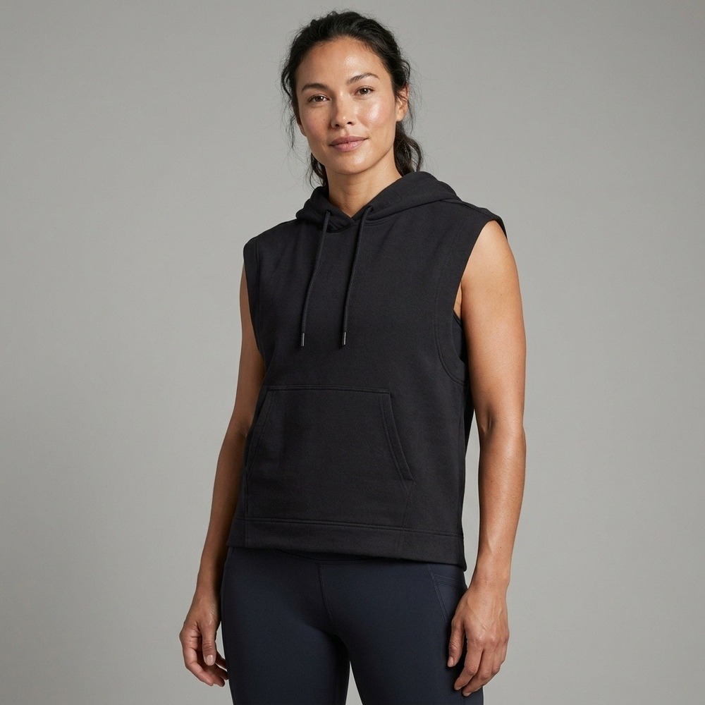 Athleta Retroplush Cocoon Sleeveless Hoodie Sweatshirt Black Medium 882487-01